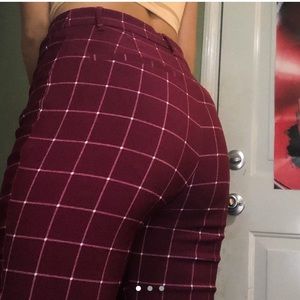 Red pattern pants high waisted